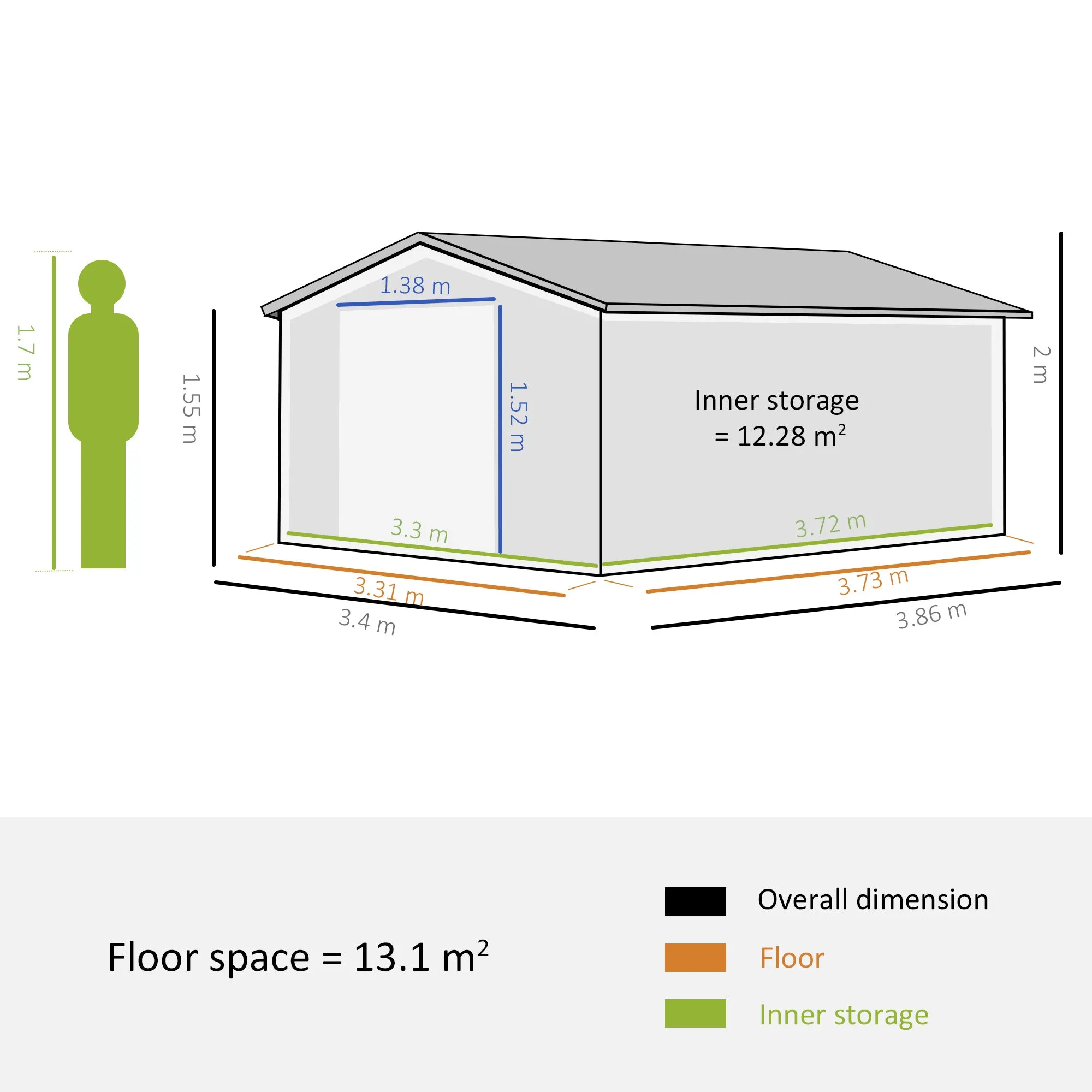 13 x 11 ft Metal Garden Shed Large Patio Roofed Tool Storage Box with Ventilation and Sliding Door, Deep Green