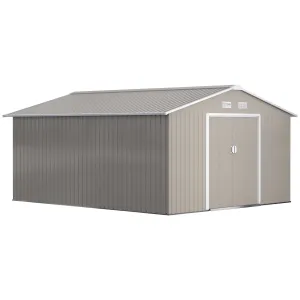 13 x 11ft Garden Metal Storage Shed Outdoor Storage Shed with Foundation Ventilation & Doors, Grey