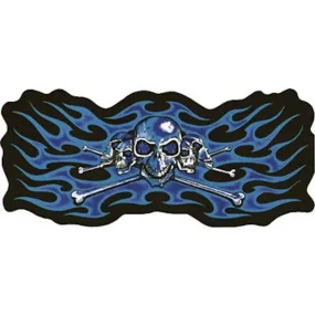 2" x 3.5" Blue Skeleton Heads With Flames Small Motorcycle Vest Patch