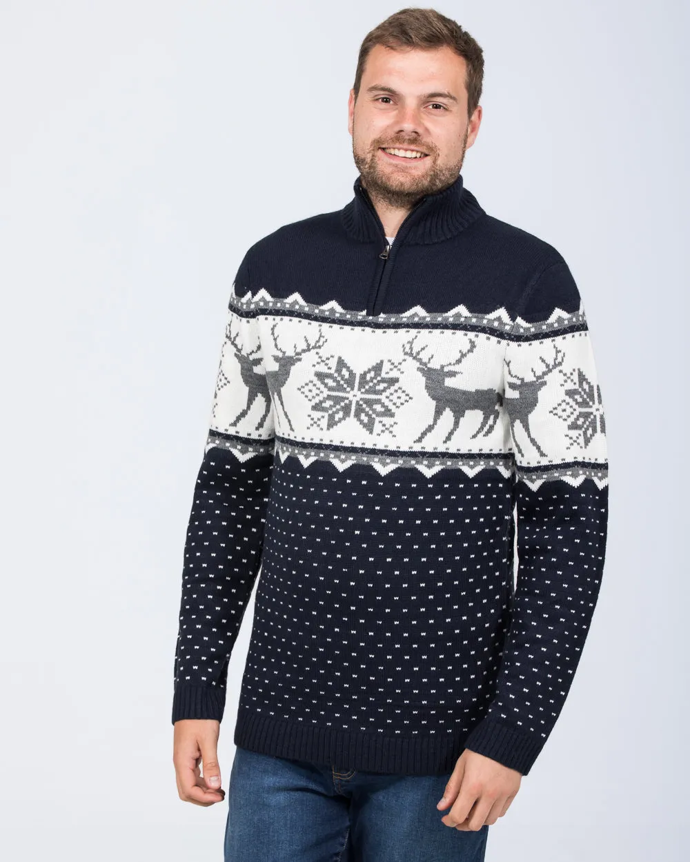 2t Tall Reindeer Quarter Zip Christmas Jumper (navy)