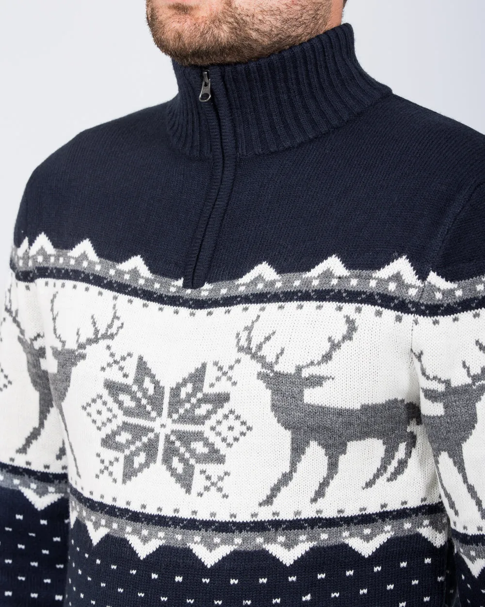 2t Tall Reindeer Quarter Zip Christmas Jumper (navy)