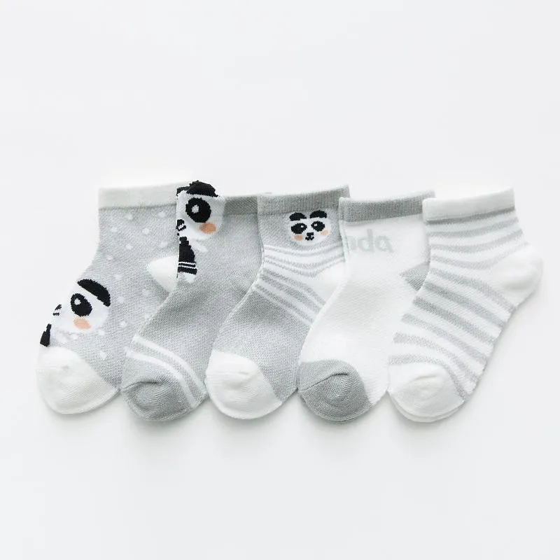 5-piece Cartoon Design Mesh Socks