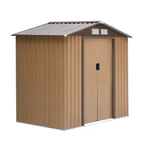 7 x 4 ft Lockable Garden Shed Large Patio Roofed Tool Metal Storage Building Foundation Sheds Box Outdoor Furniture, Yellow