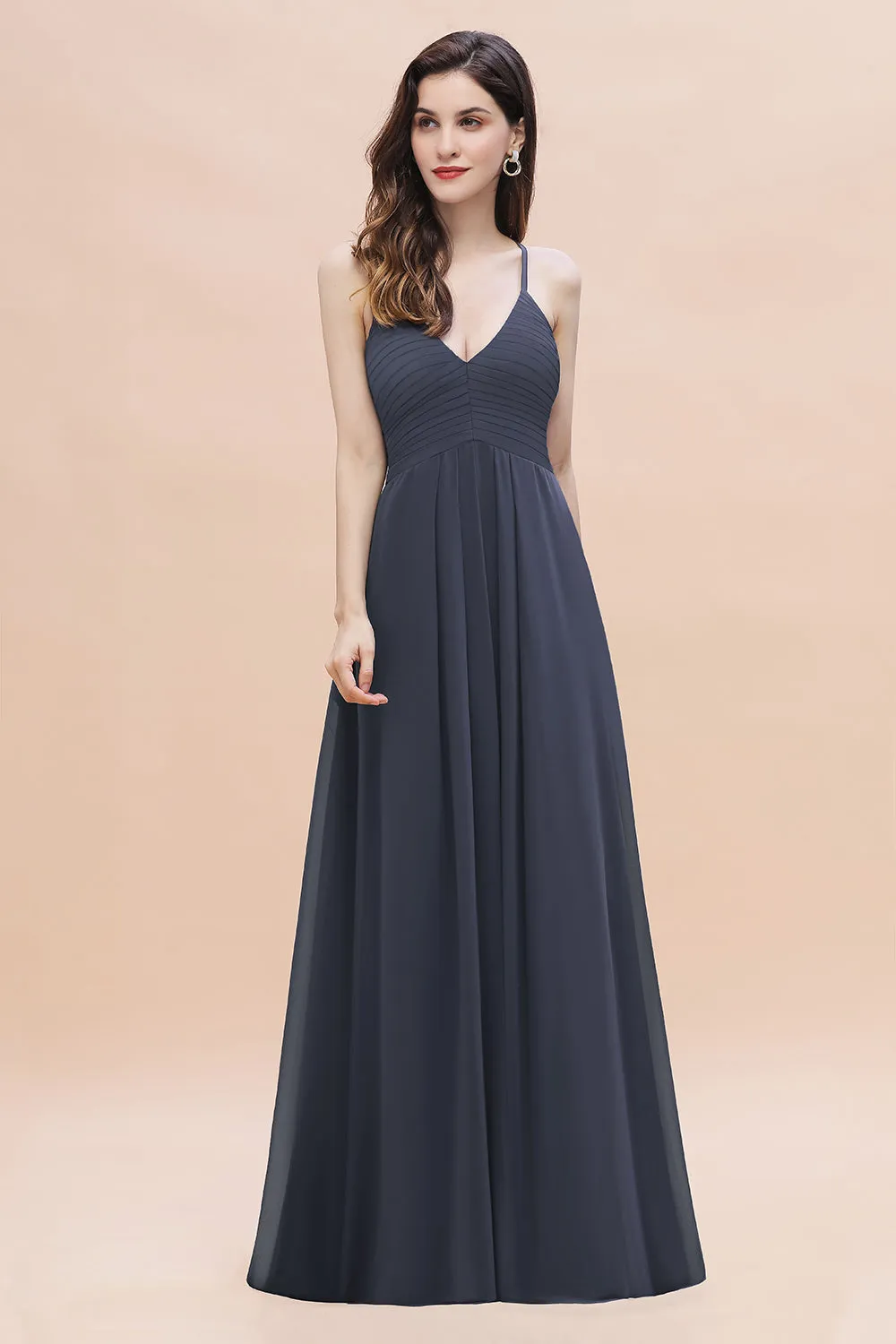 A-Line Chiffon V-Neck Bridesmaid Dress Classy Long Evening Dress With Pockets