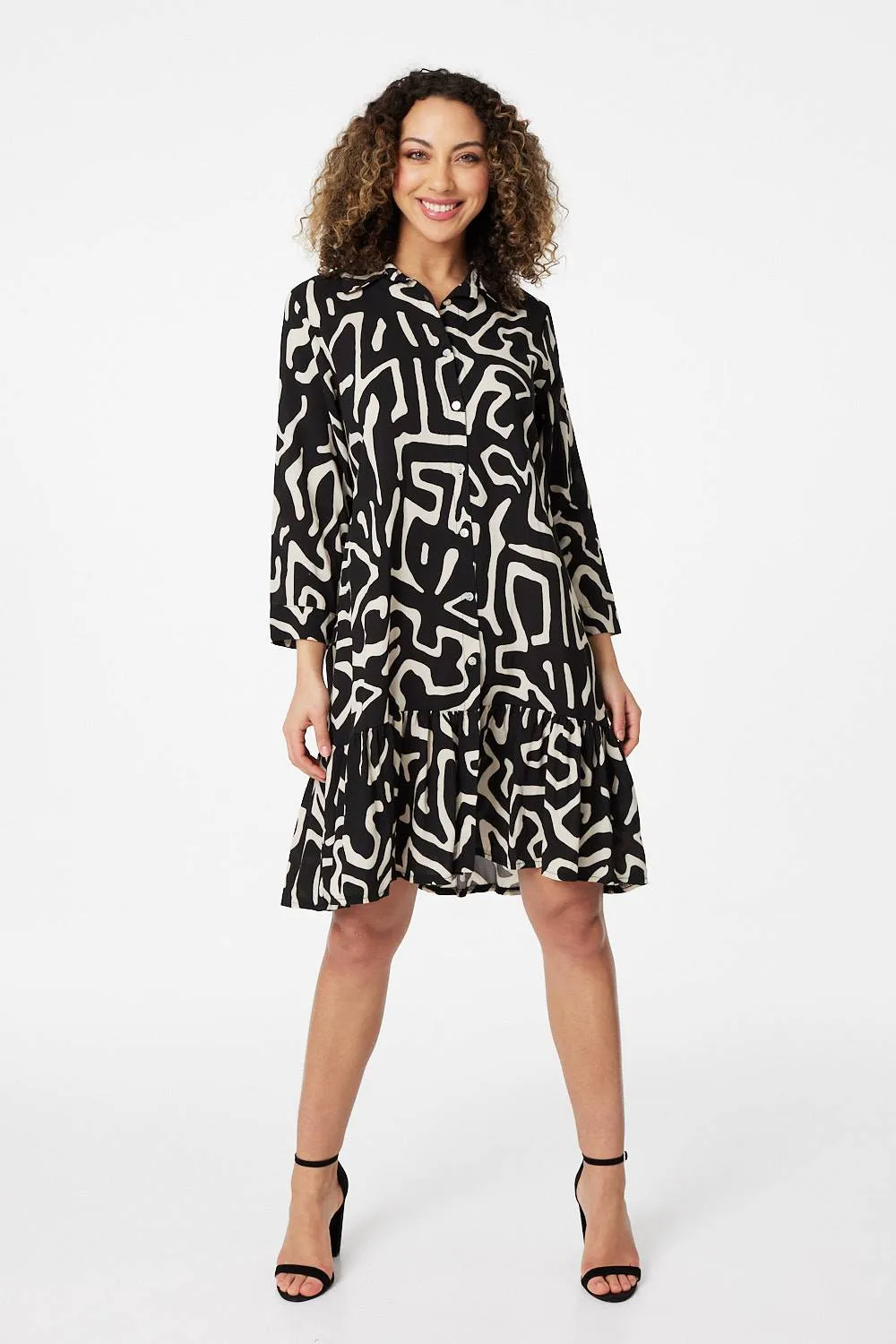 Abstract Print Mini Smock Dress