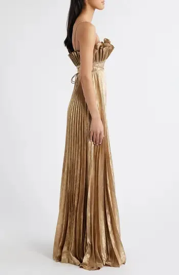 Acler Sanna Maxi Dress Metallic Gold