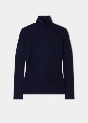 Alison Ladies Cashmere Roll Neck Jumper In Dark Navy