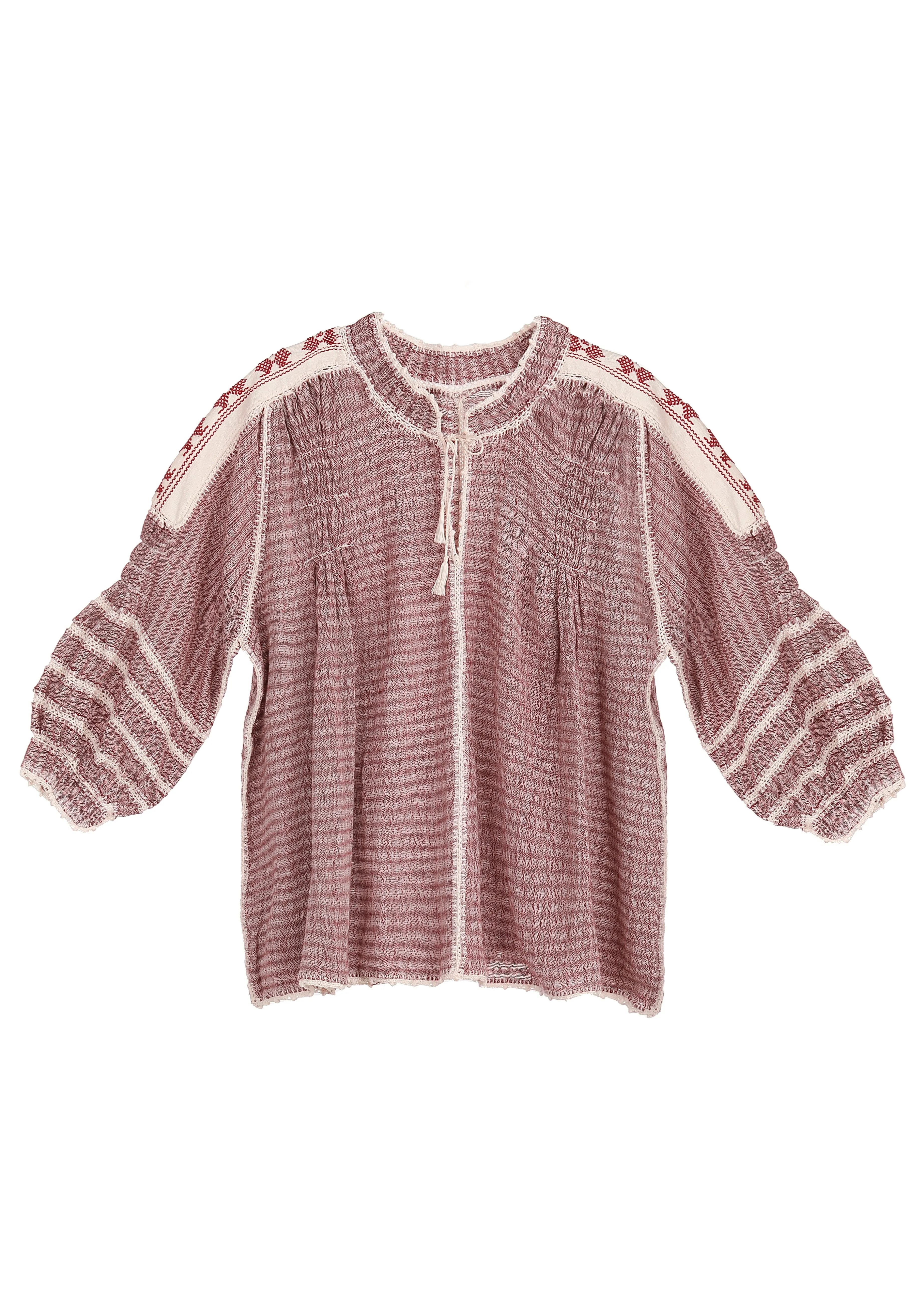 Amorcita Mexican Top - Maroon Gingham