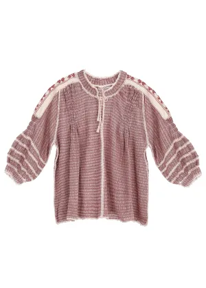 Amorcita Mexican Top - Maroon Gingham