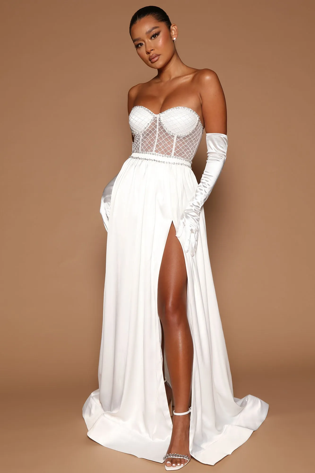 Anasia Satin Maxi Dress Set - White