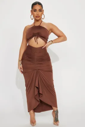 Andrea Ruched Skirt Set - Brown