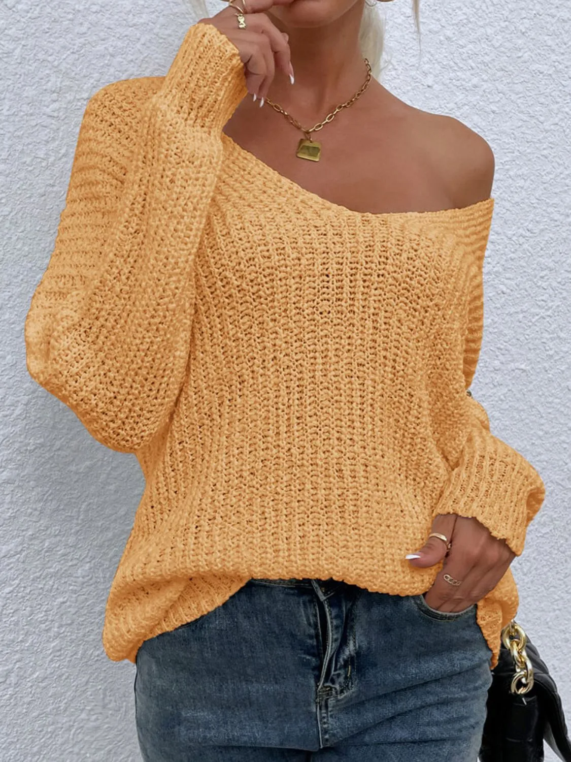 Angel Wings Rib-Knit V-Neck Tunic Sweater