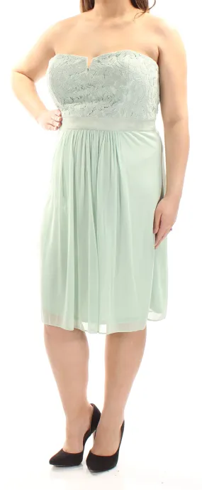 ANNE KLEIN Womens Green Bridal Sleeveless Strapless Below The Knee Formal Sheath Dress