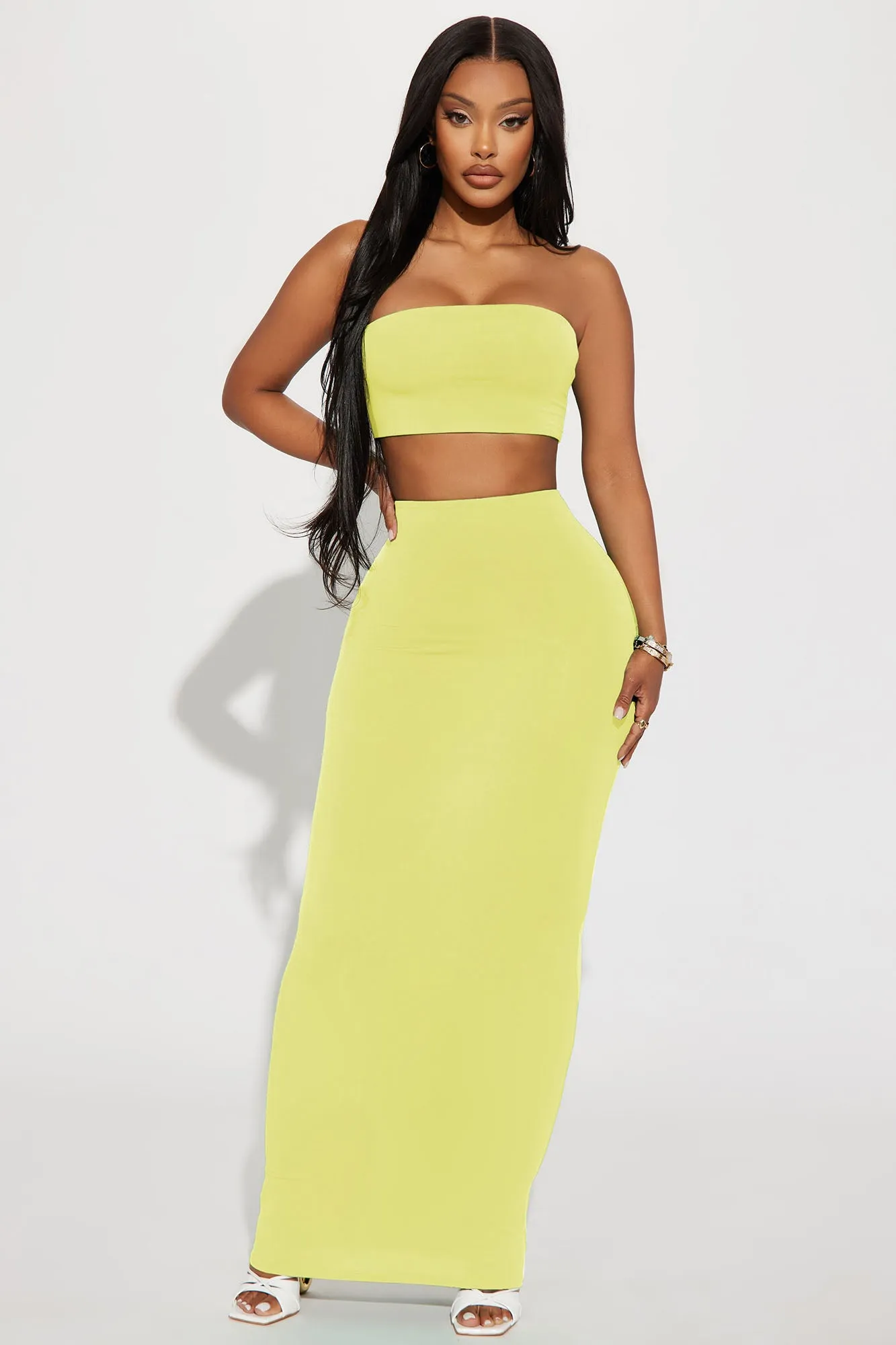 Another Time Double Lined Skirt Set - Yellow