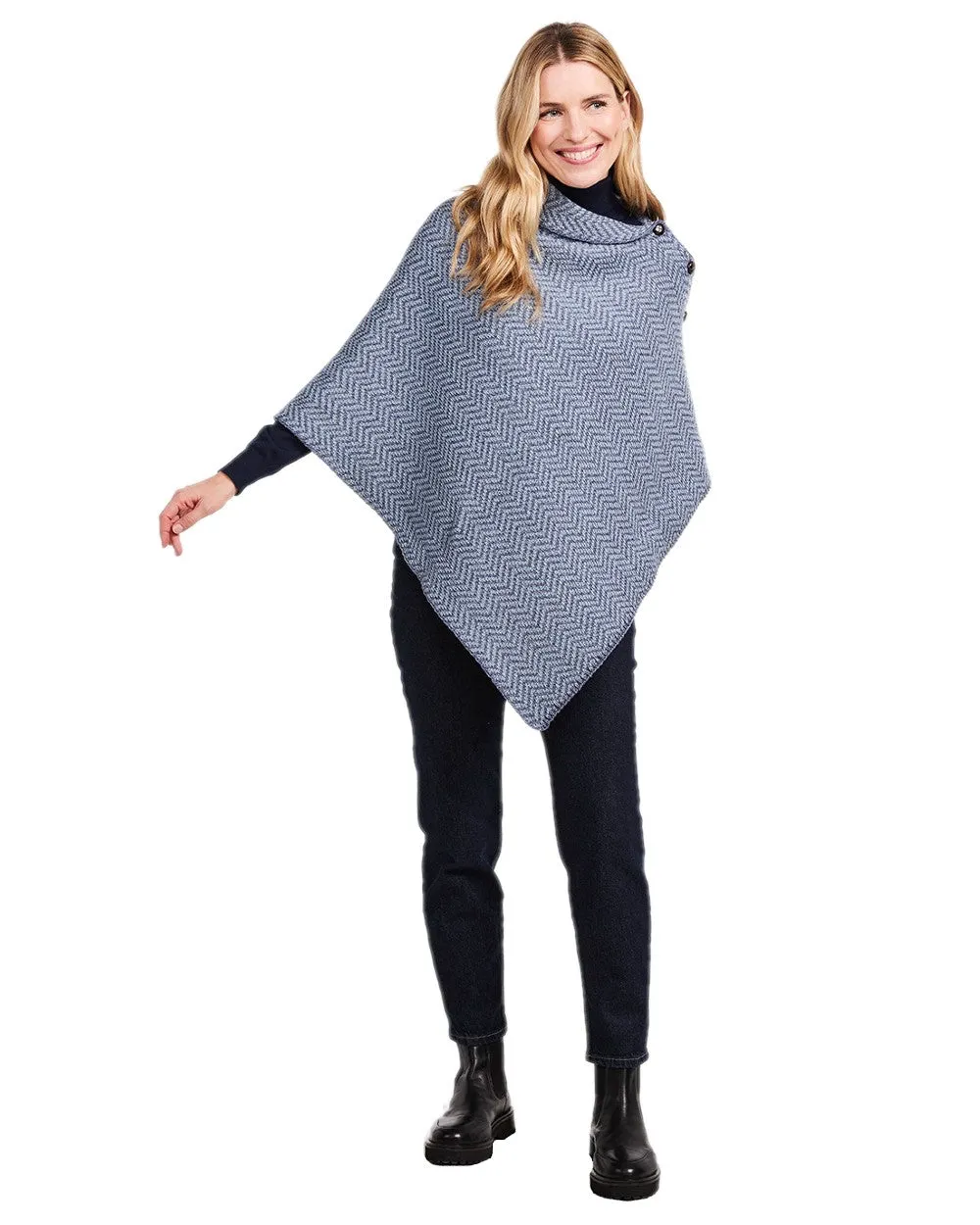 Aran Herringbone Poncho with Buttons