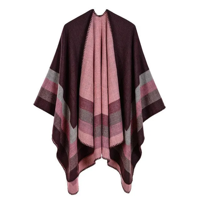 Ashoreshop Striped Cashmeres Cloak Women Capes Coats 2022