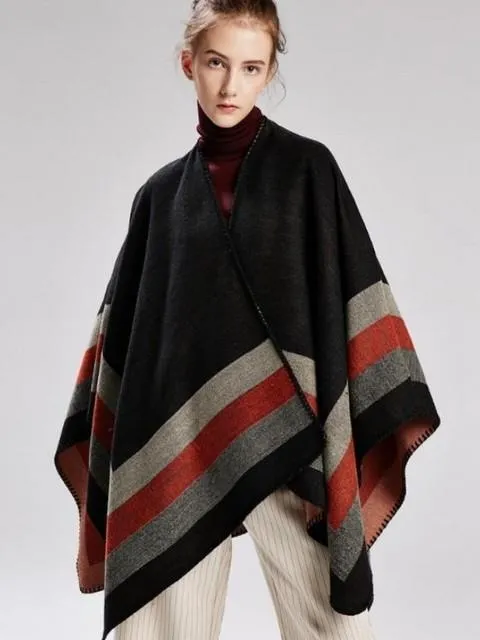 Ashoreshop Striped Cashmeres Cloak Women Capes Coats 2022