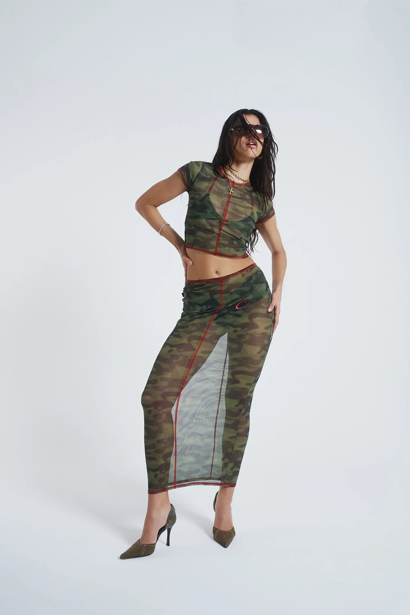 Astro Camo Mesh Maxi Skirt