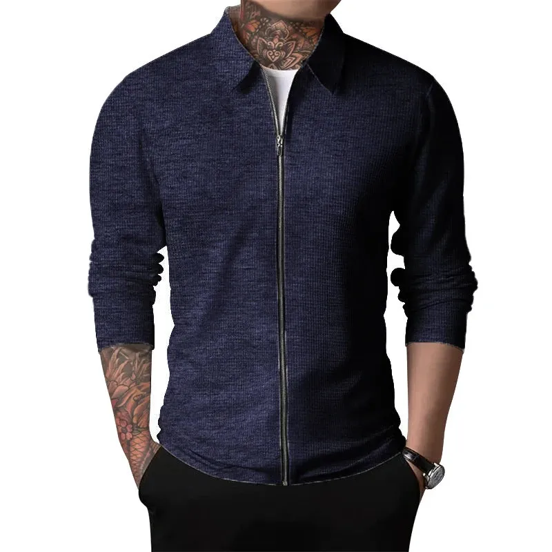 Autum Men's Solid Color Sweatshirt Oversized Lapel Jacket Warm Coat Sport Turn-down Collar Tops