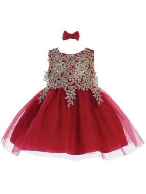 Baby Girls Burgundy Lace Applique Tulle Pageant Dress 6-24M