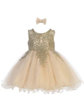 Baby Girls Champagne Gold Tulle Short Pageant Easter Dress 6-24M