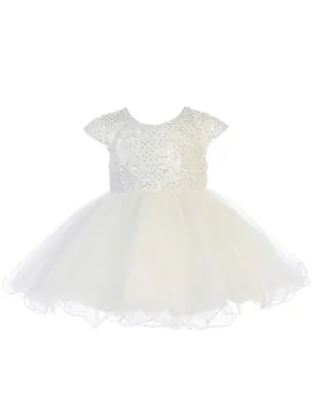 Baby Girls Ivory Criss Cross Sequin Pearls Flower Girl Dress 6-24M