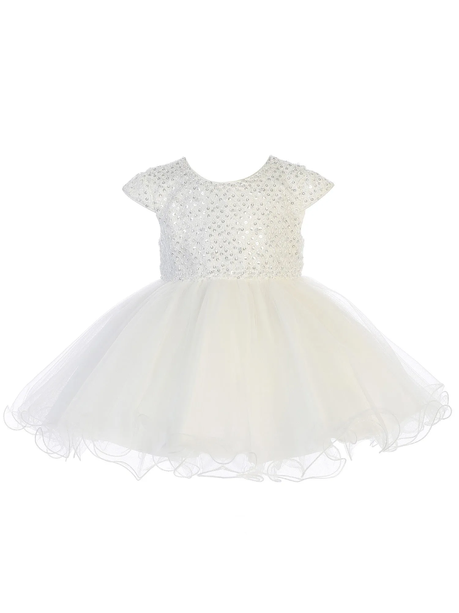 Baby Girls Ivory Criss Cross Sequin Pearls Flower Girl Dress 6-24M