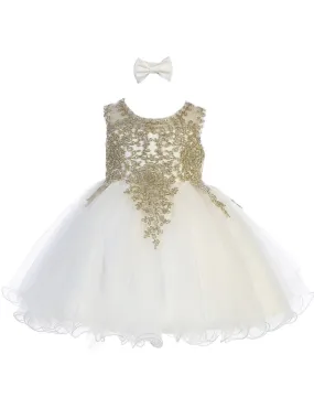 Baby Girls Ivory Gold Lace Tulle Short Pageant Easter Dress 6-24M