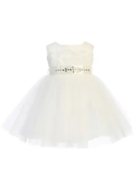 Baby Girls Ivory Illusion Neck Lace Tulle Overlay Flower Girl Dress 6M-24M