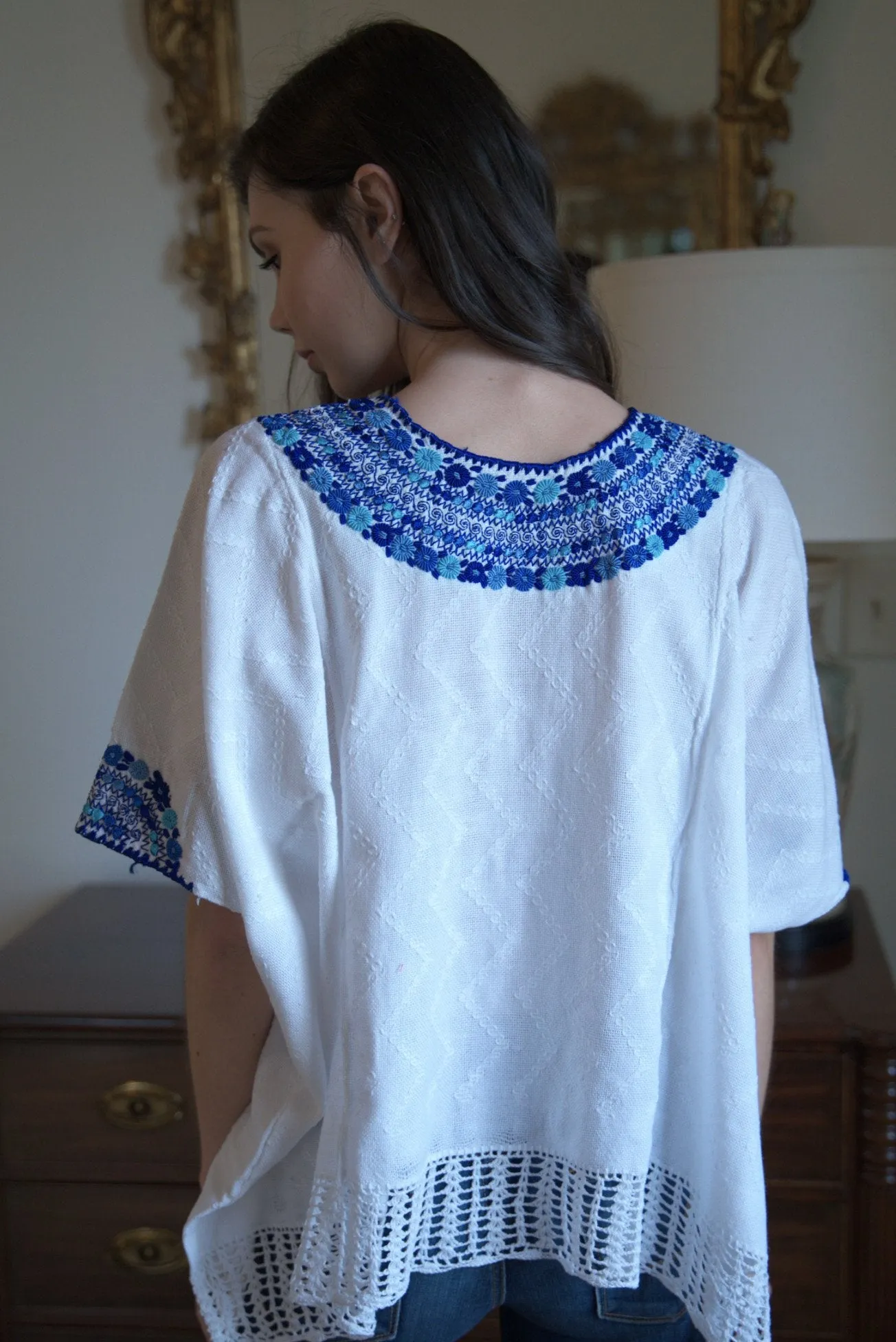 Beatriz Embroidered Guatemalan Top - White & Blue