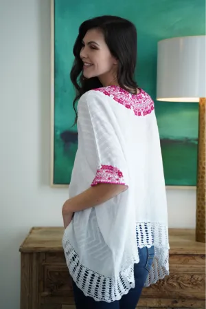 Beatriz Embroidered Guatemalan Top - White & Pink