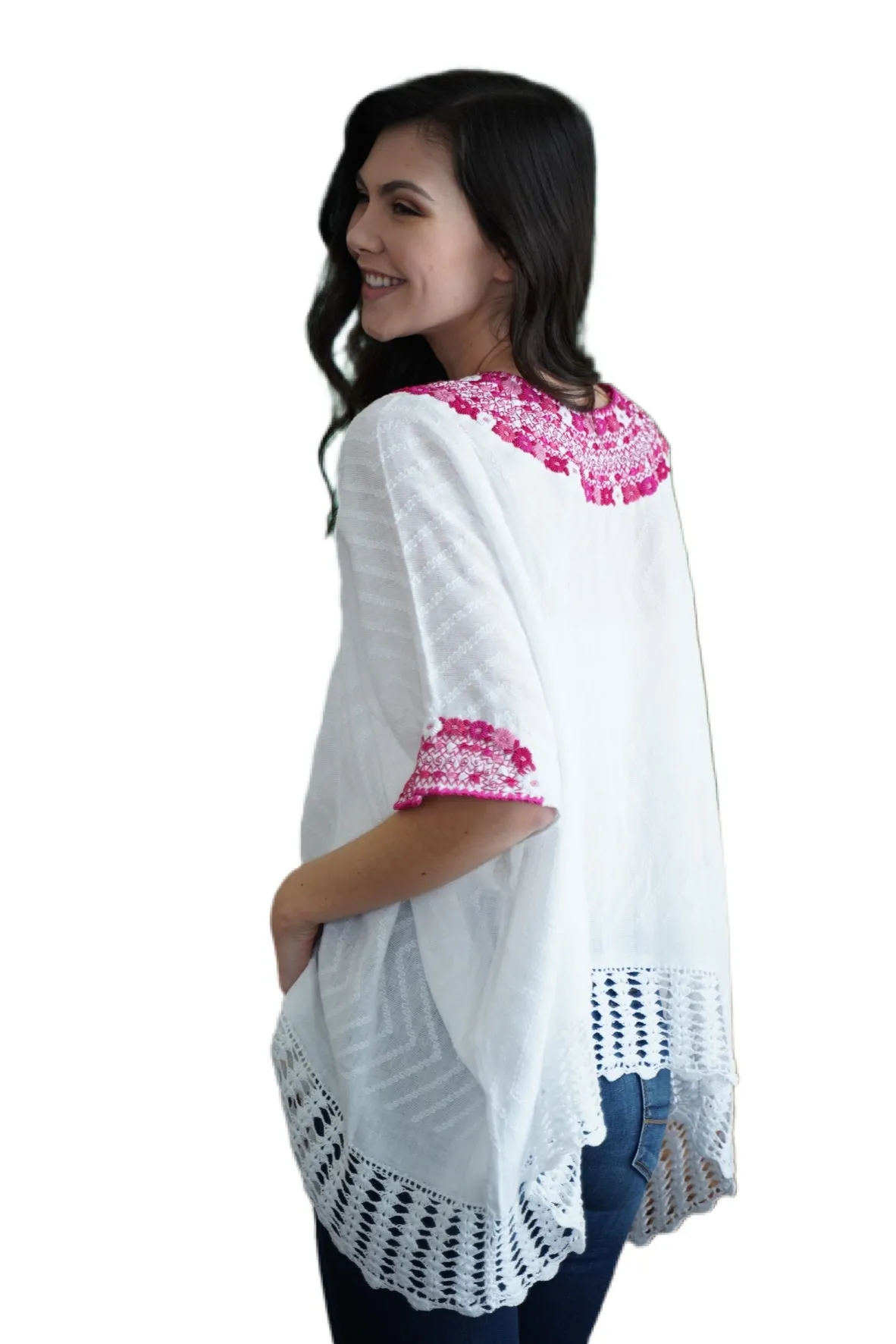 Beatriz Embroidered Guatemalan Top - White & Pink