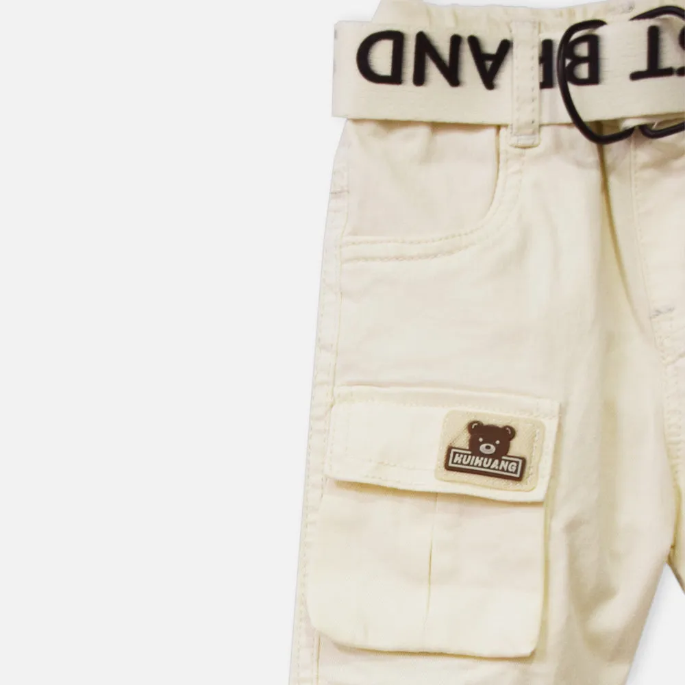 Beige Cargo Pant With Belt