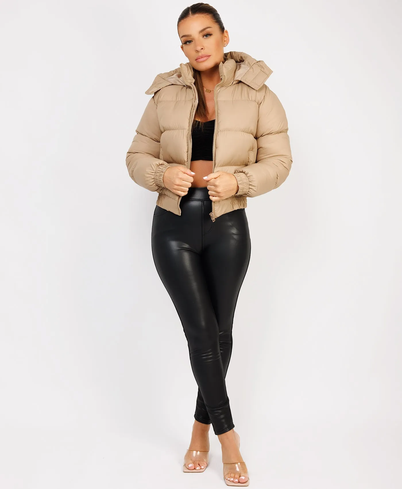 Beige Quilted Padded Hooded Puffer Jacket