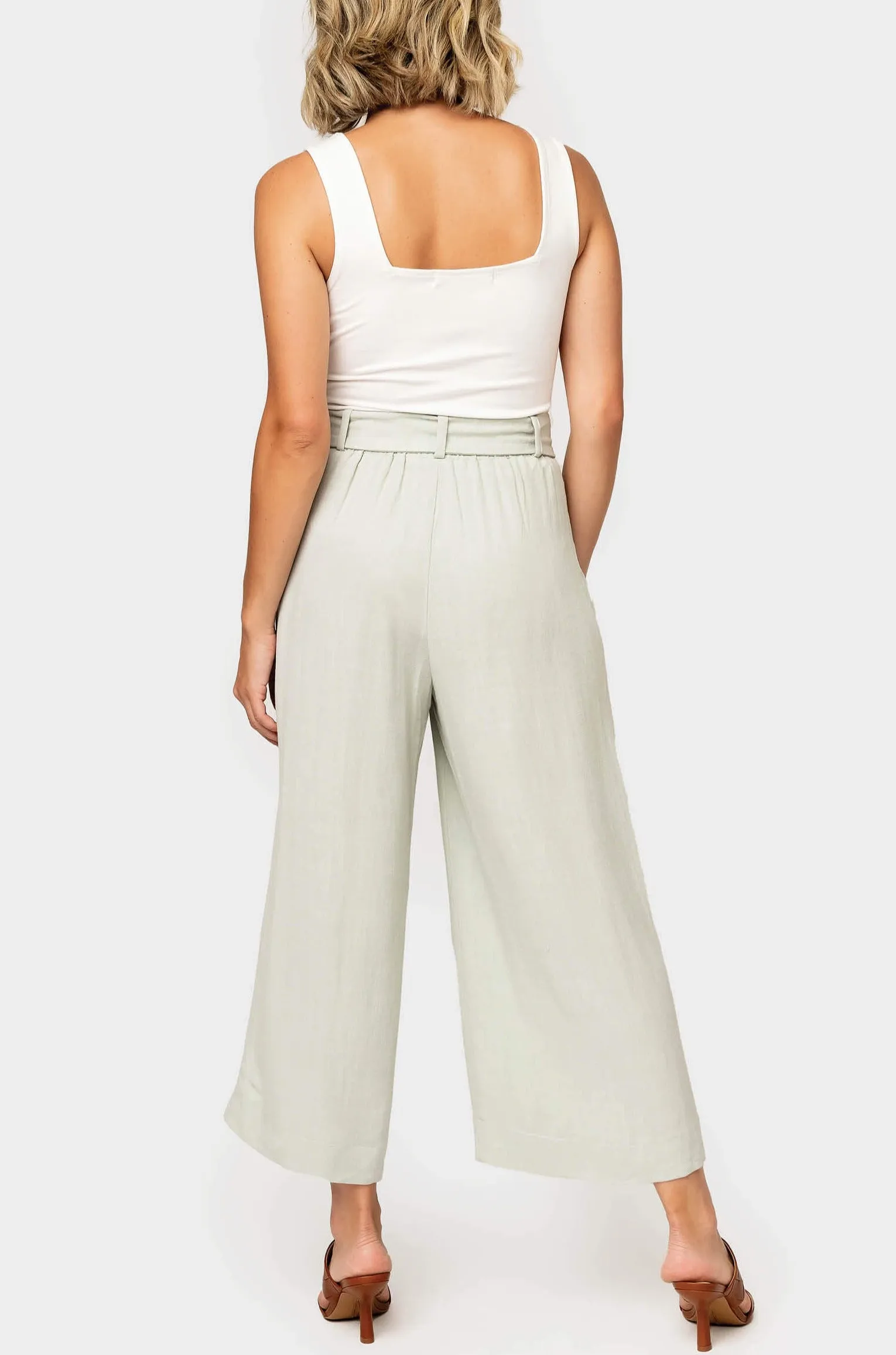 Belted Linen Cropped Trouser