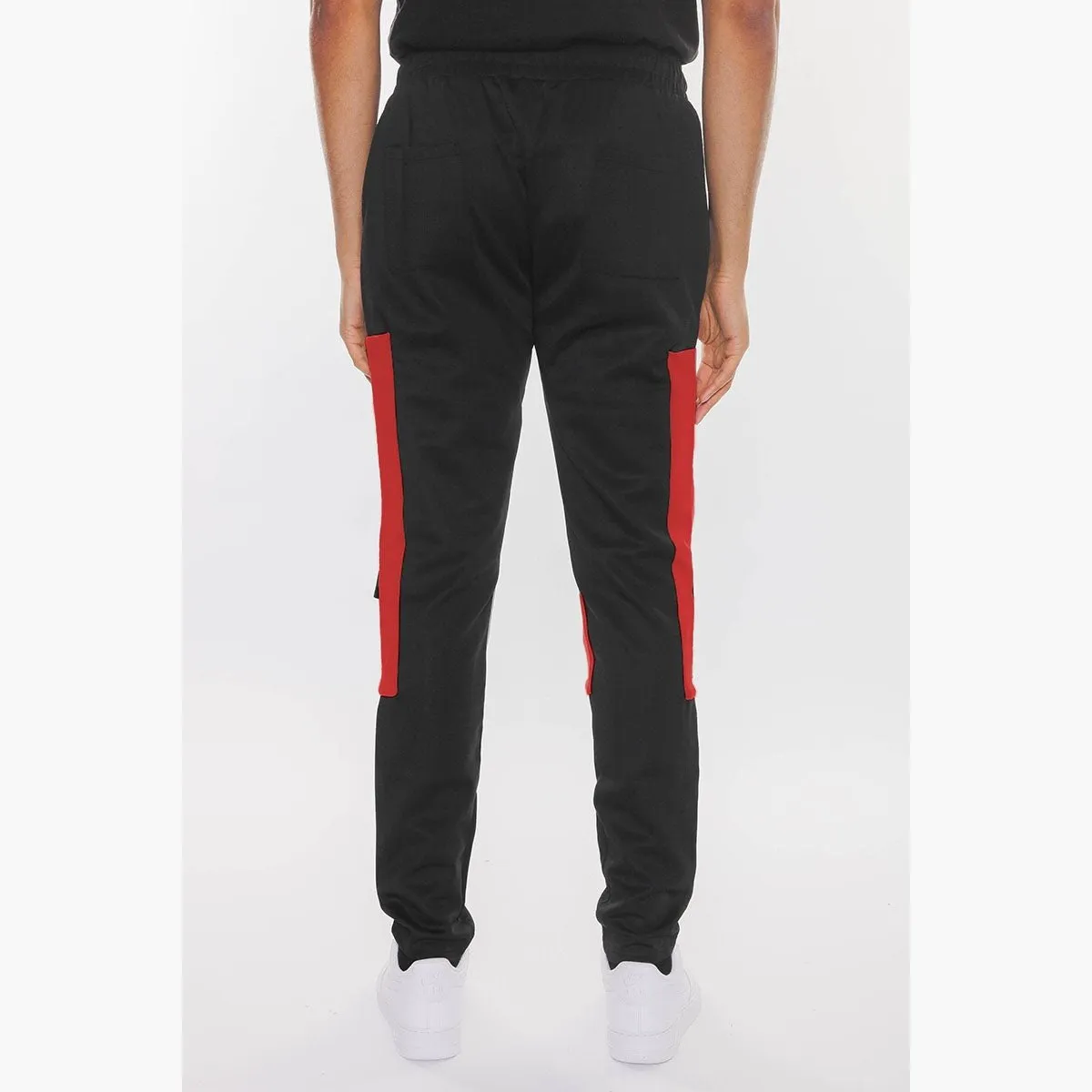 Black & Red Color Block Cargo Track Pants