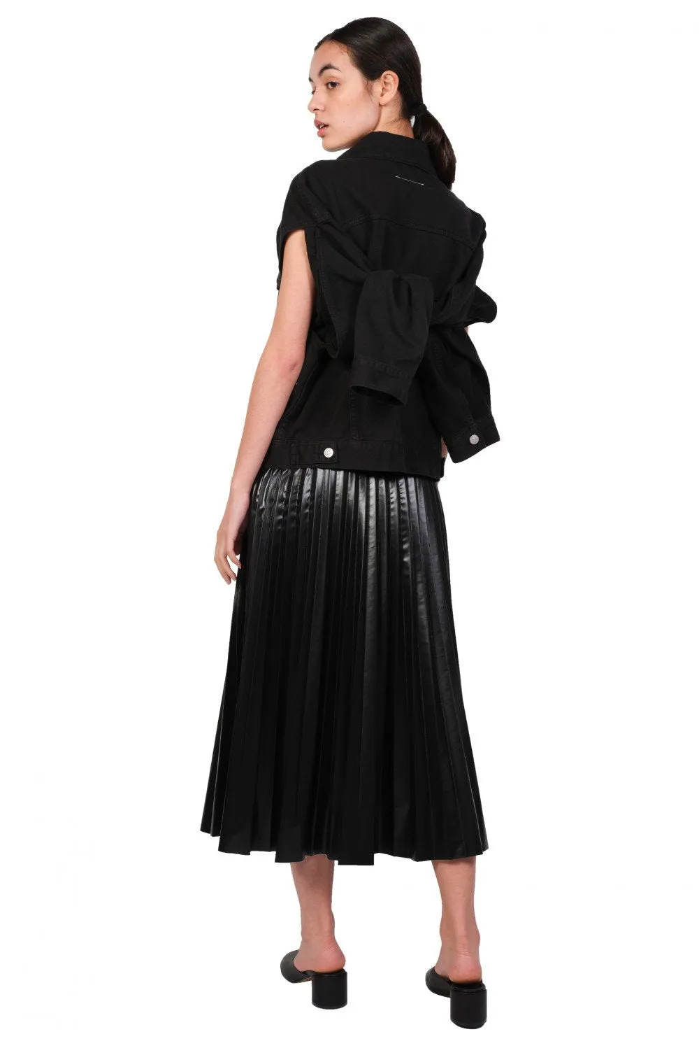 Black Coated Pleated Skirt