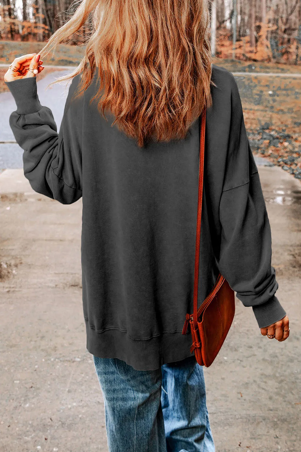 Black Drop Shoulder Ribbed Trim Oversized Sweatshirt