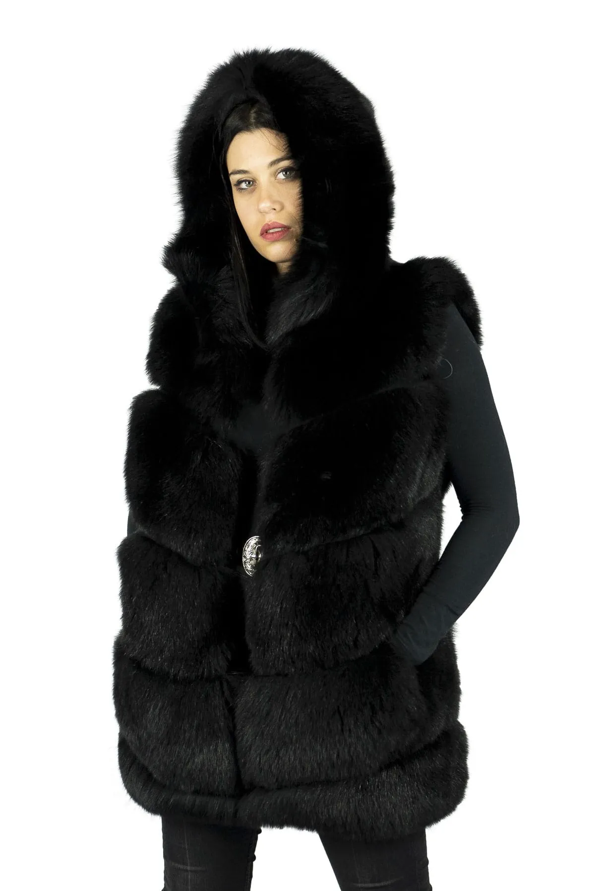 Black Fox Hooded Vest