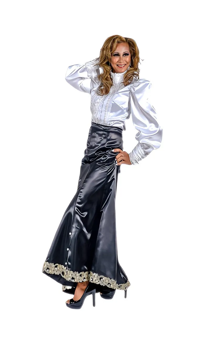 Black long pearl embellished satin tulip skirt in XS S M L XL 2XL 3XL