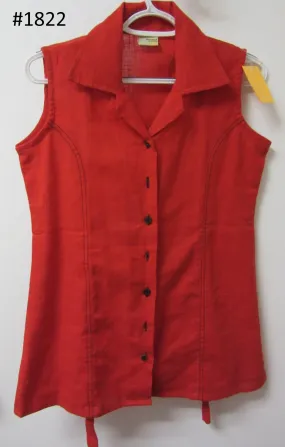 Blouse 6201822 Red Cotton Front Open Coat Collar Kurti Size Small