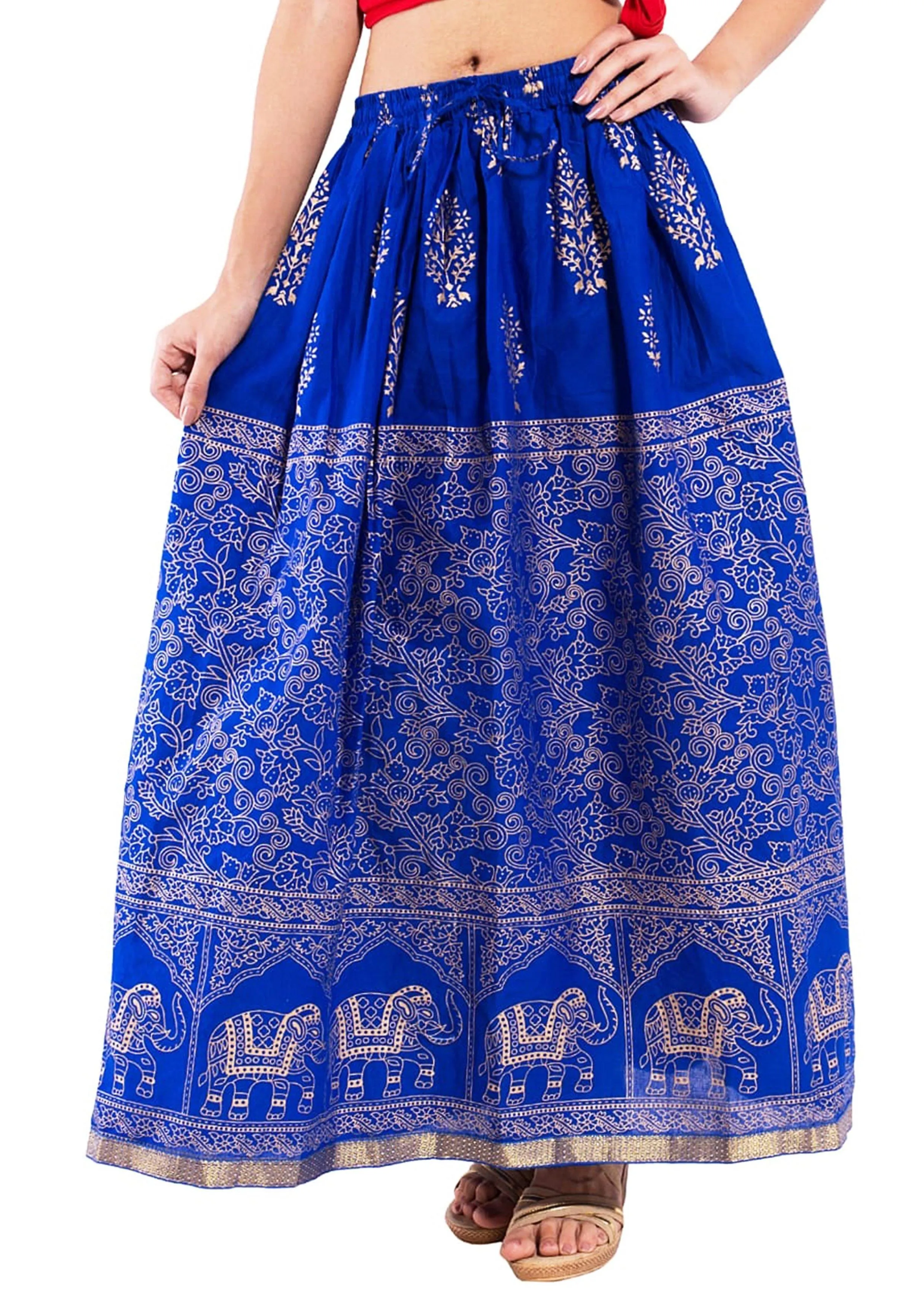 Blue Ethnic Rajasthani Print Maxi Skirt