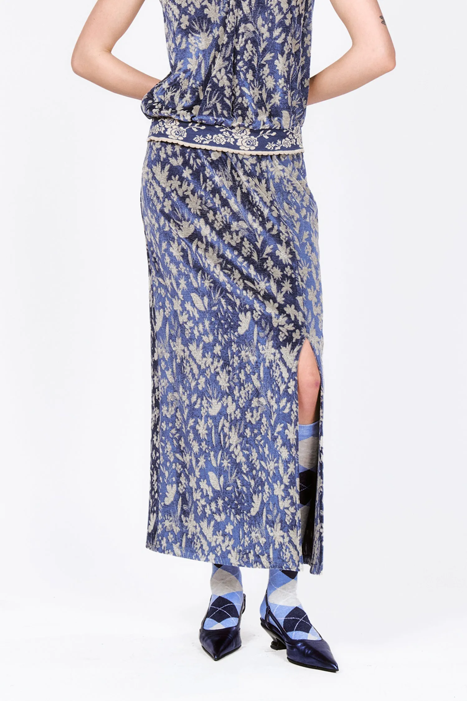 Bluebell Velour Maxi Skirt with Slit