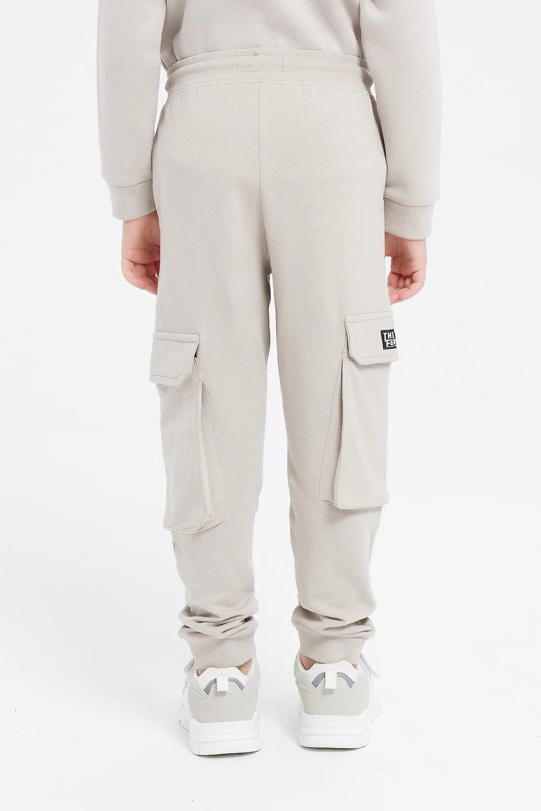 Boys Beige Cargo Pocket Jog Pants