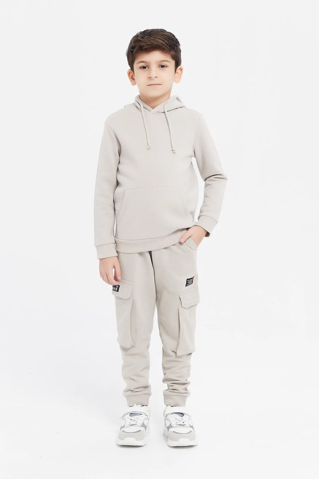 Boys Beige Cargo Pocket Jog Pants