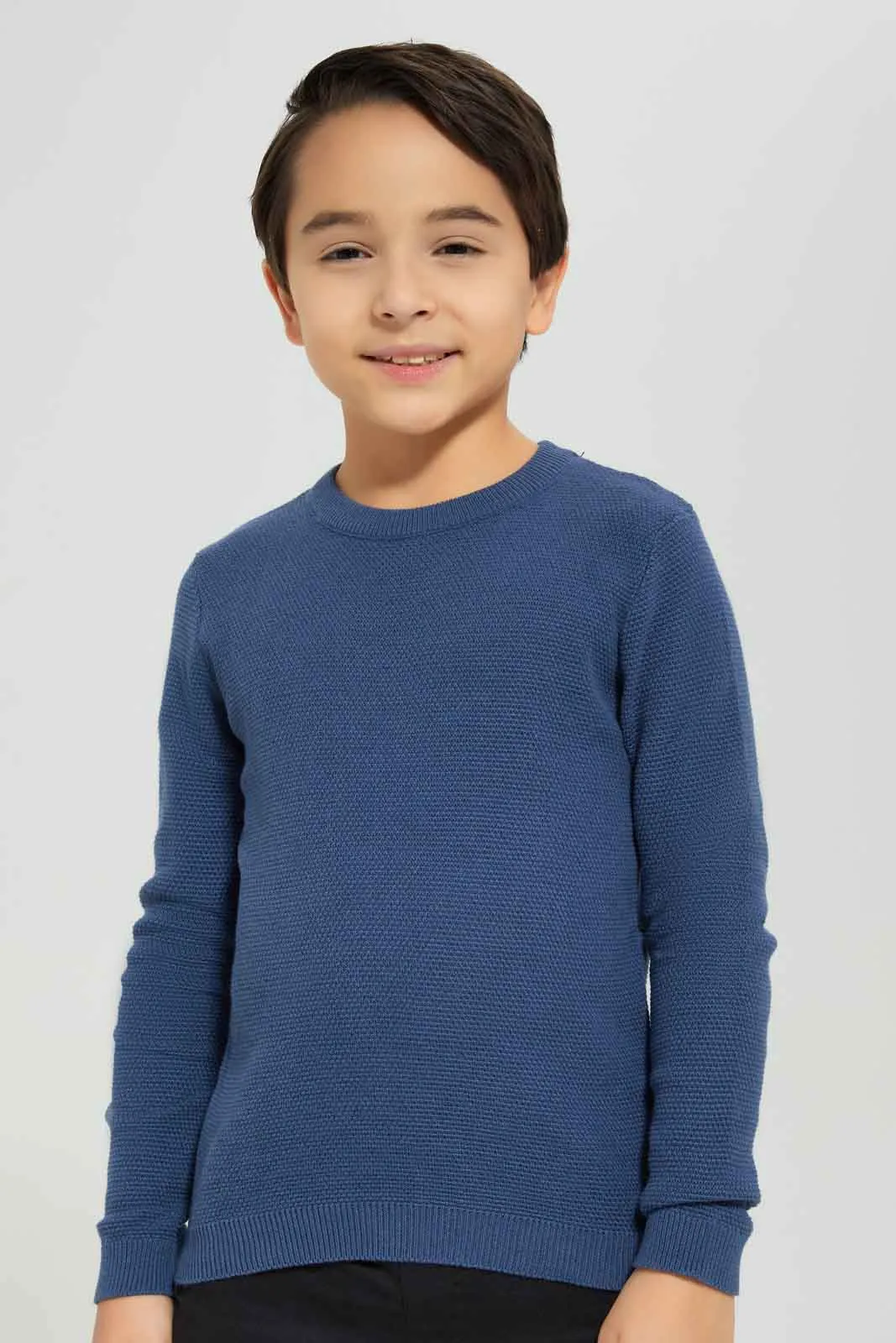 Boys Blue Knitted Crewneck Jumper