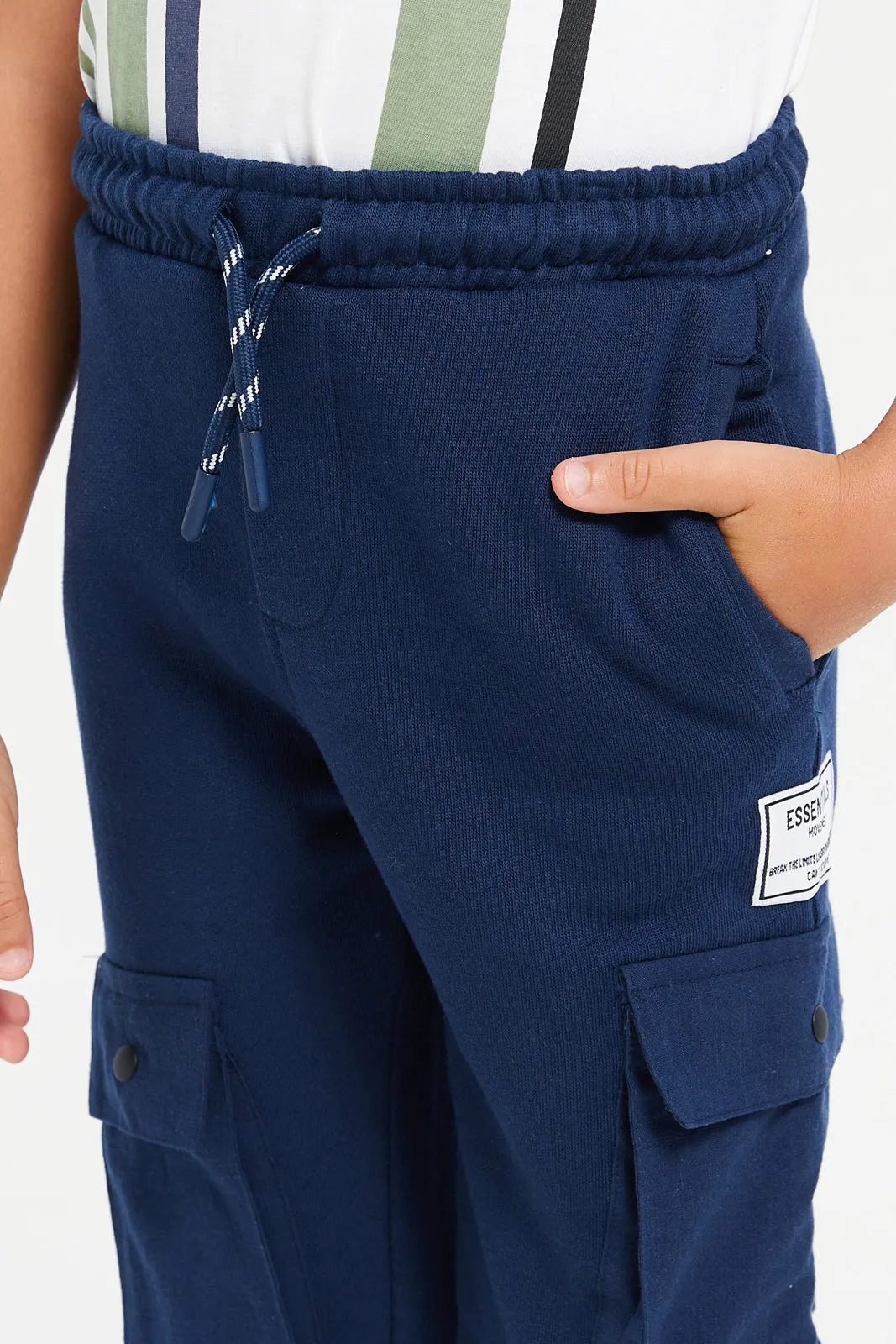 Boys Navy Cargo Pocket Track Pants