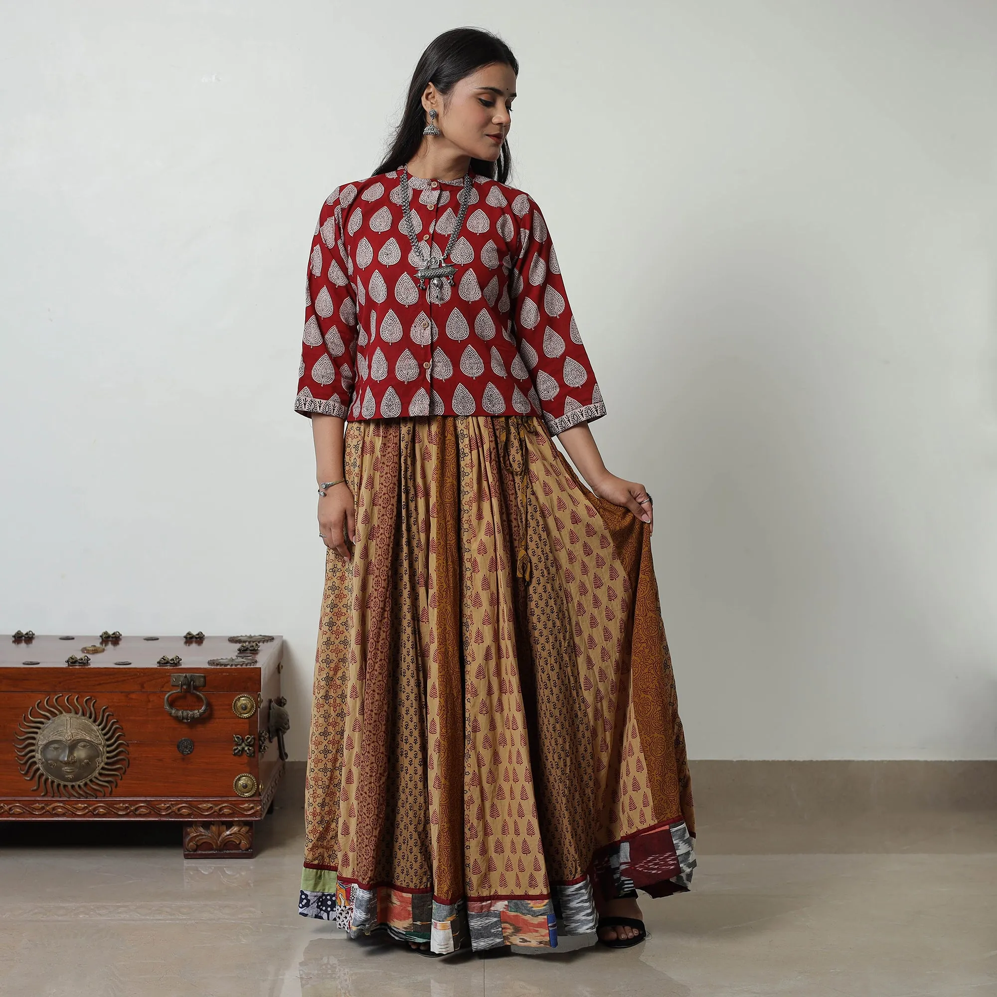 Brown - Bagh Print Skirt with 24 Kali Patchwork 19