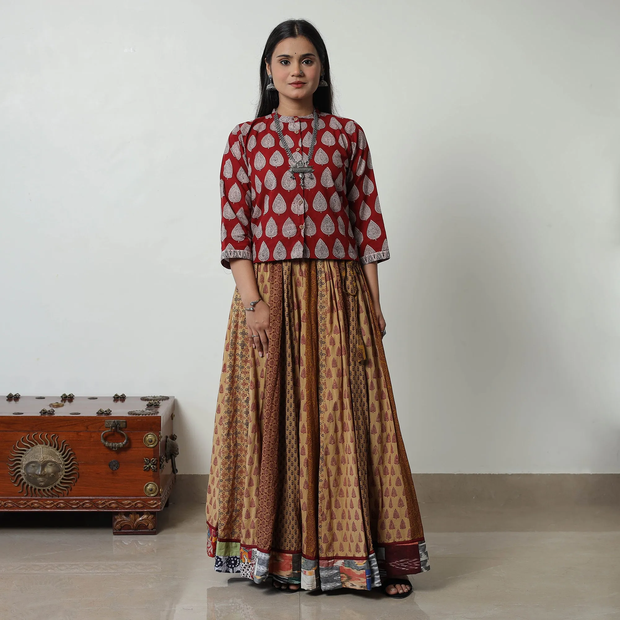 Brown - Bagh Print Skirt with 24 Kali Patchwork 19