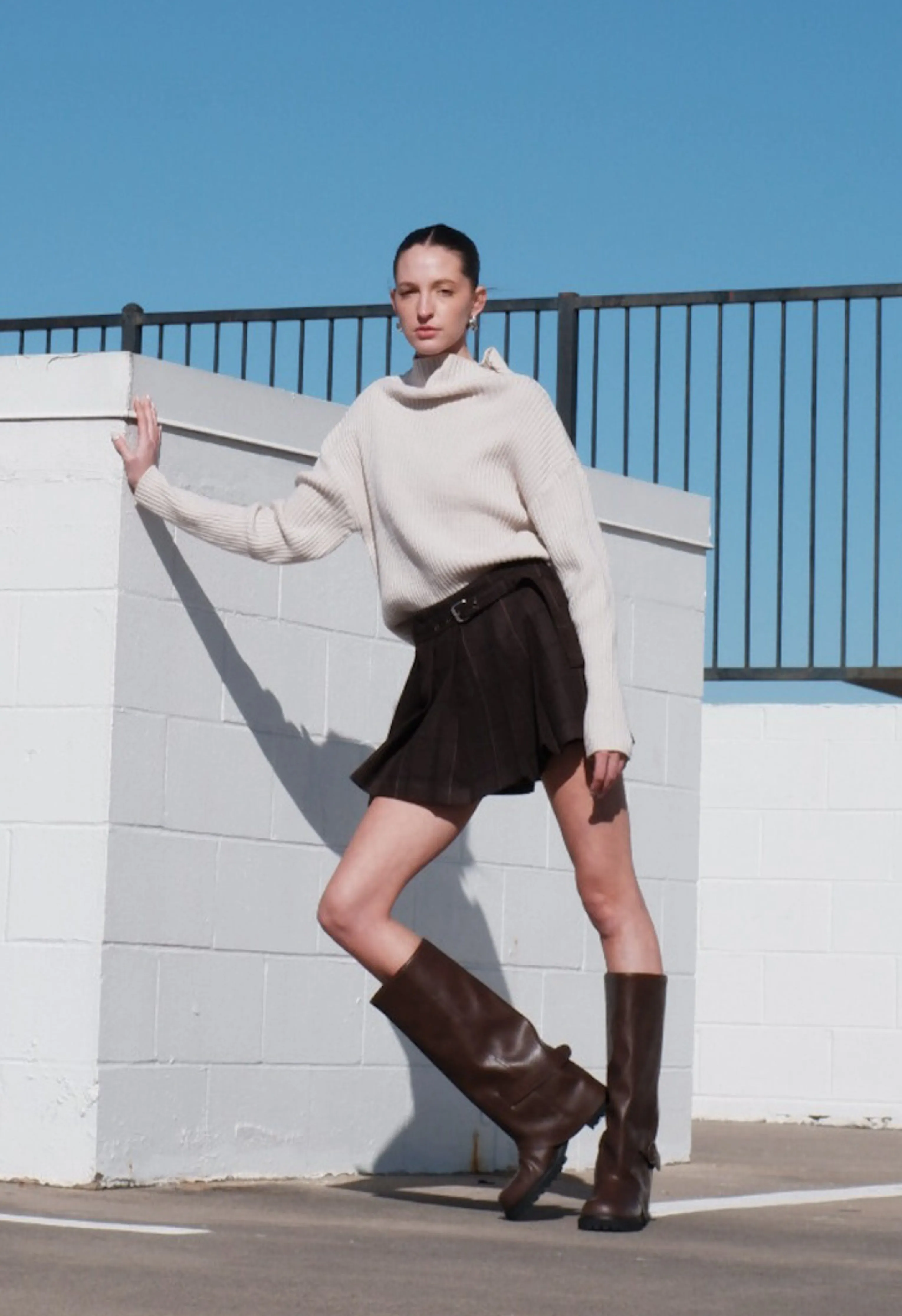 Brown Plaid Buckle Skort